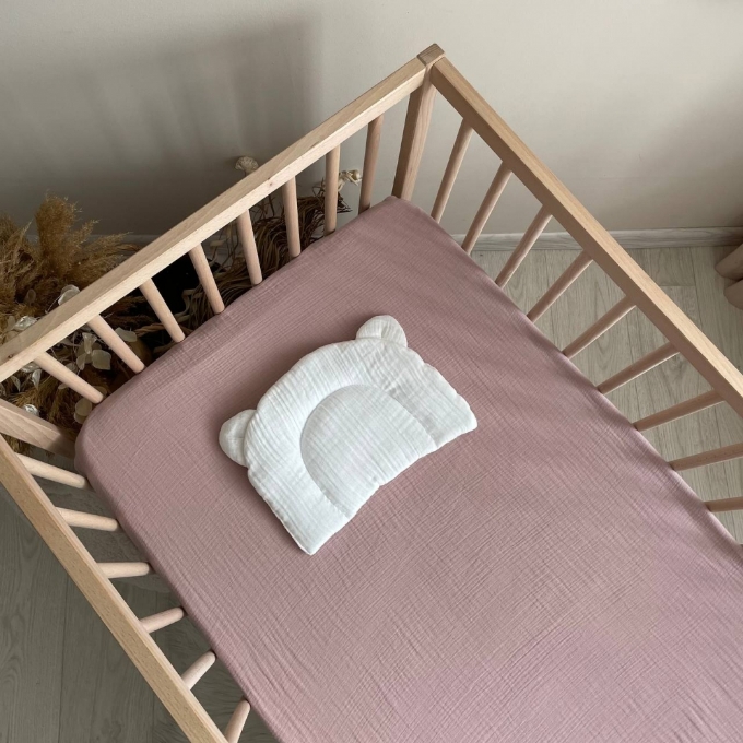 Husa saltea patuț bebe copii din muselină 120 x 60 cm, roz pudra (12)